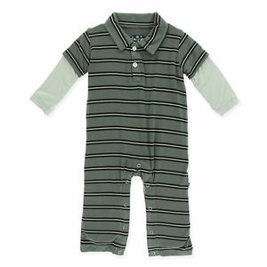 KicKee Pants® Stripe Polo Romper in Green